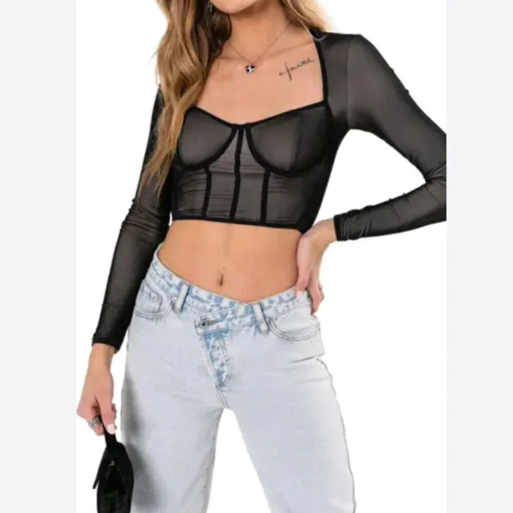NWT Edikted Megan Mesh Corset Crop Top Size Small